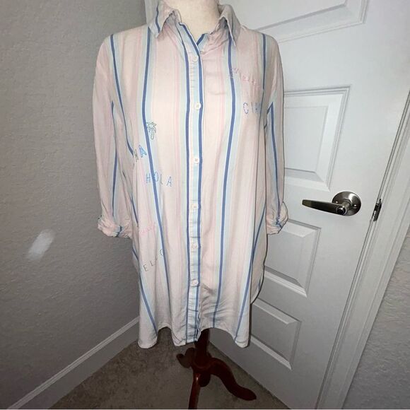 J+G Jasmine Ginger Stripe Print 3/4 Length Sleeve Button Down Shirt Blouse Top - Picture 1 of 14